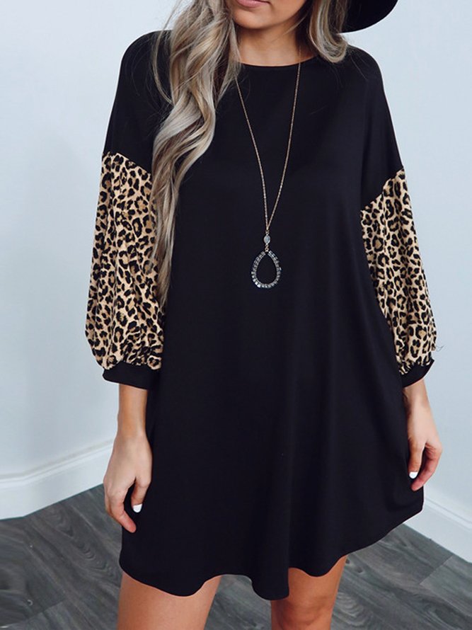Leopard Loosen Round Neck Dresses