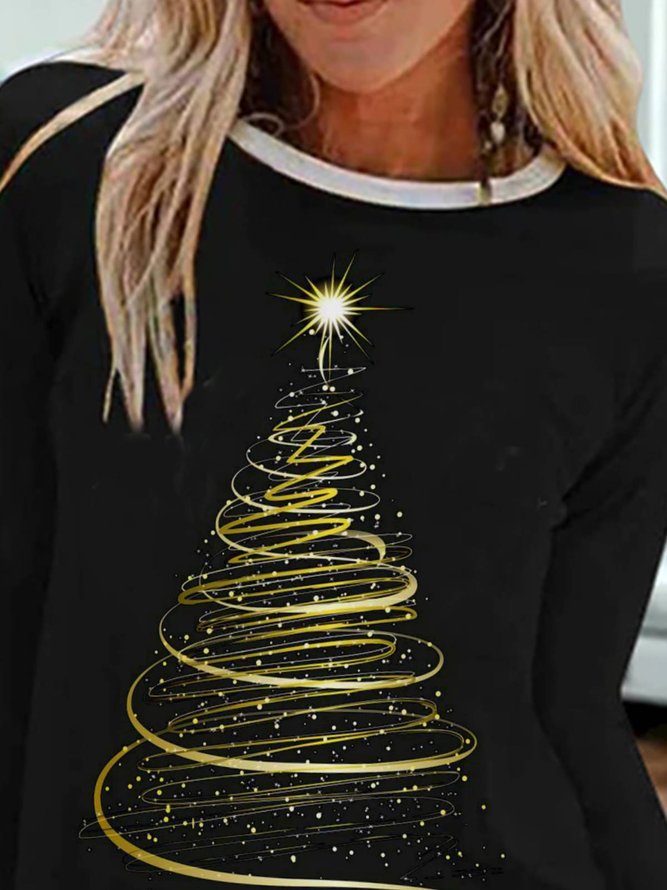 Christmas Casual Long Sleeve Crew Neck Printed Top
