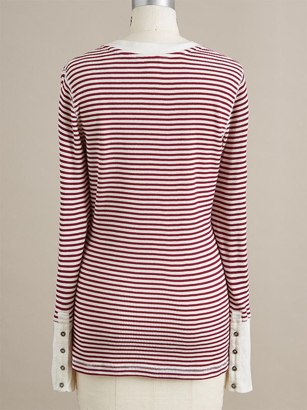 Long Sleeve Striped Crew Neck Casual Tops