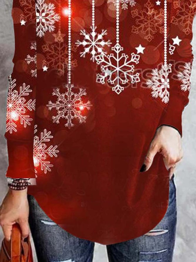 Christmas Snowman V Neck Cotton Blends T-shirt