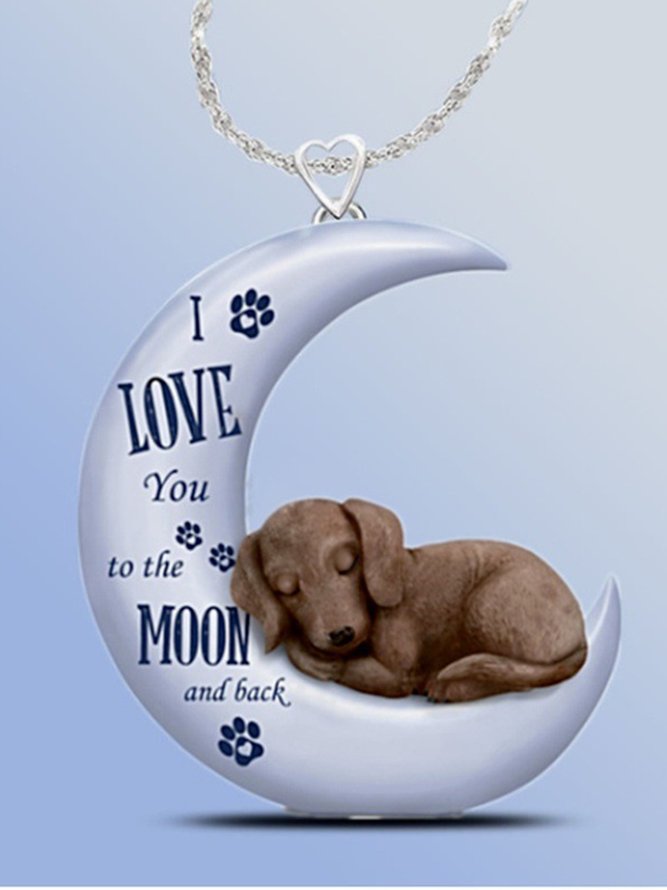 English Alphabet Moon Dog Necklace
