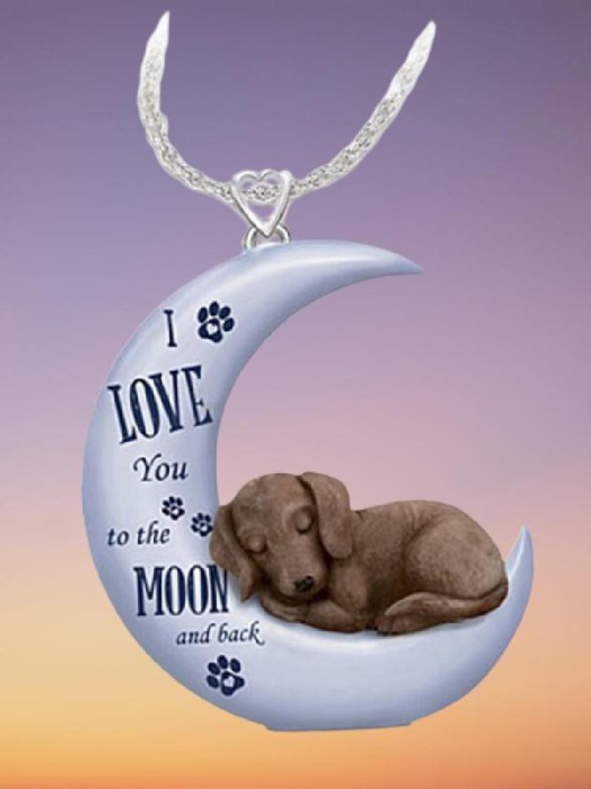 English Alphabet Moon Dog Necklace