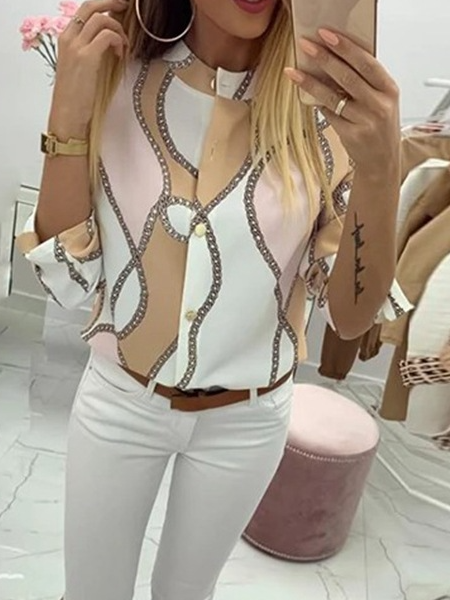 Women's Tops Casual Chain Print Long Sleeve Comfortable Lapel Loose Shirt