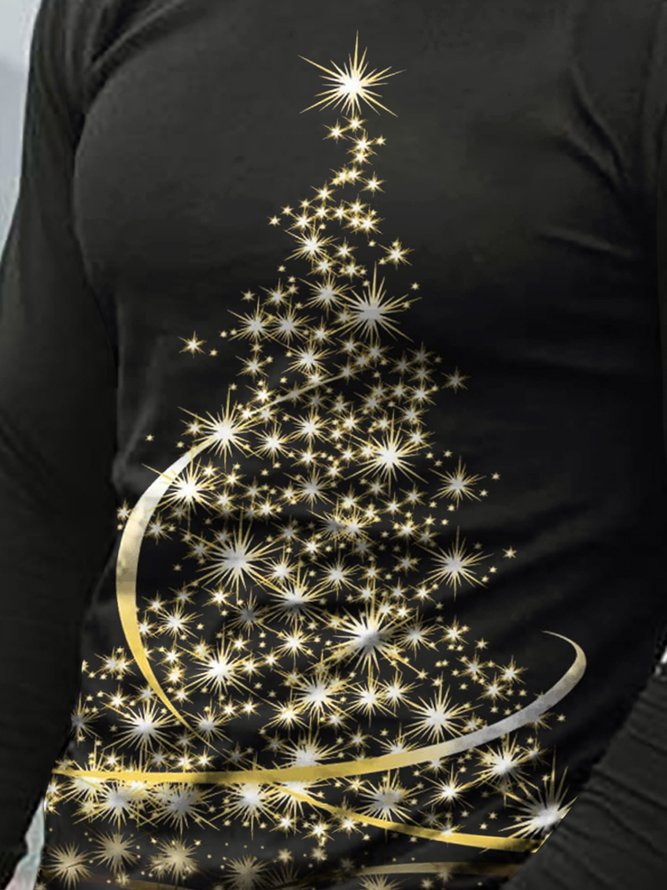 Christmas Tree Graphic Long Sleeve Sleeve Casual Tee
