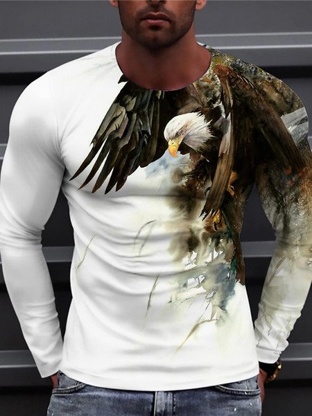 Watercolor Eagle Graphic Long Sleeve Casual Tee
