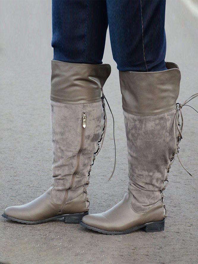 Simplicity Splicing Zipper Knee Mid Calf Boots | noracora