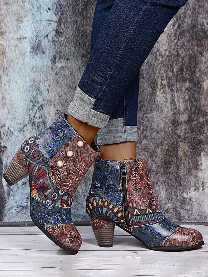 Personalized Ethnic Pearl Stitching Boots