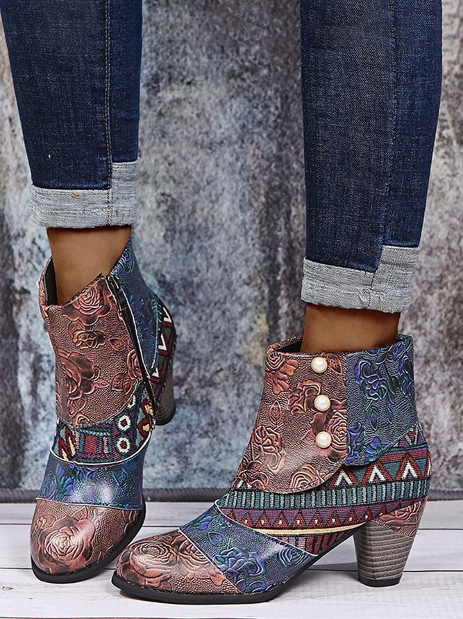 Personalized Ethnic Pearl Stitching Boots