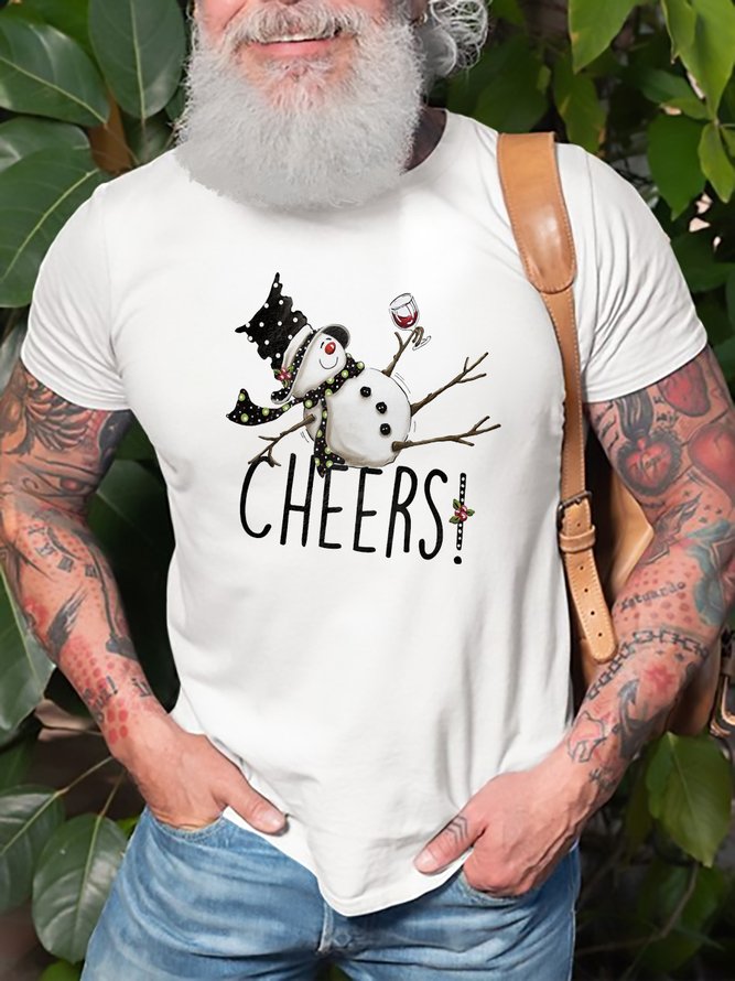Tipsy Snowman Wine Cheers Graphic Short Sleeve Casual Tee