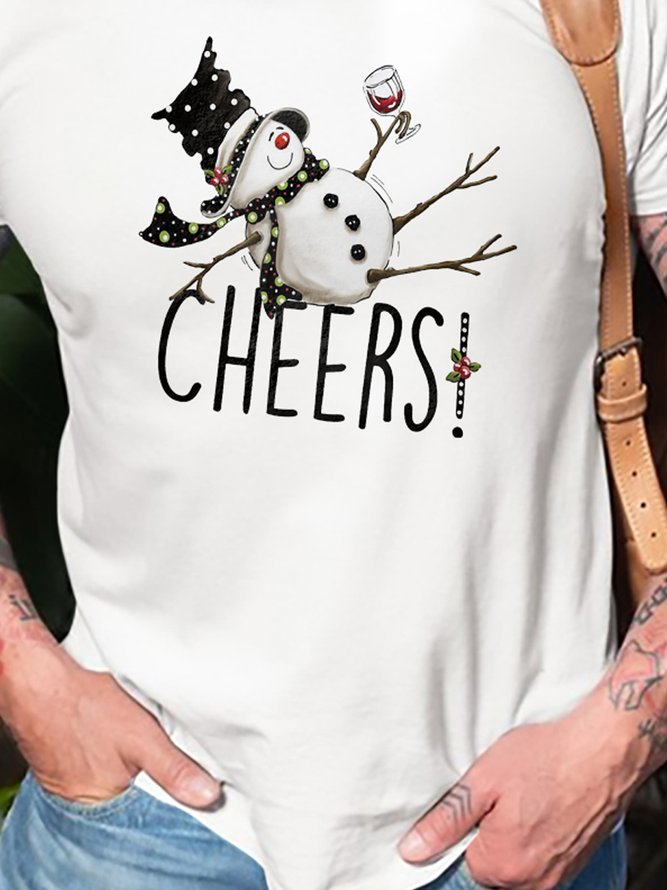 Tipsy Snowman Wine Cheers Graphic Short Sleeve Casual Tee