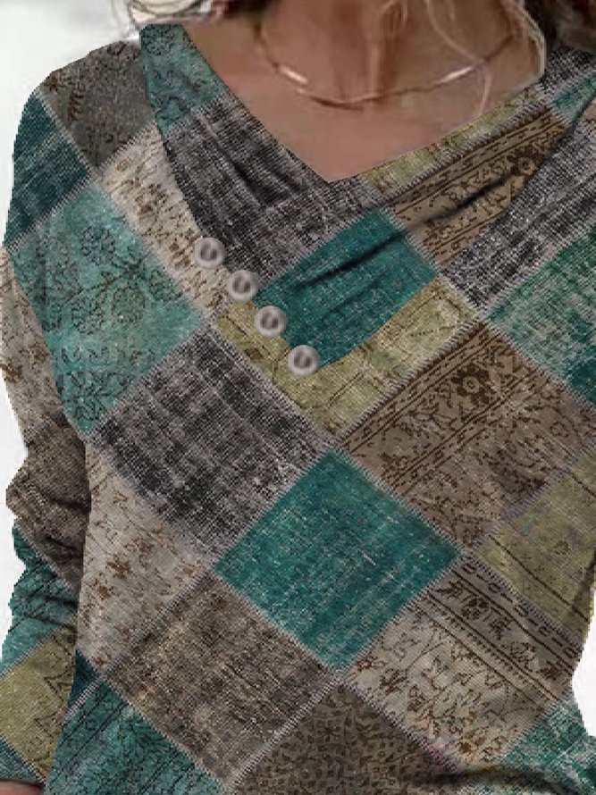 Casual Cowl neck Printed Loosen Shirts & Tops