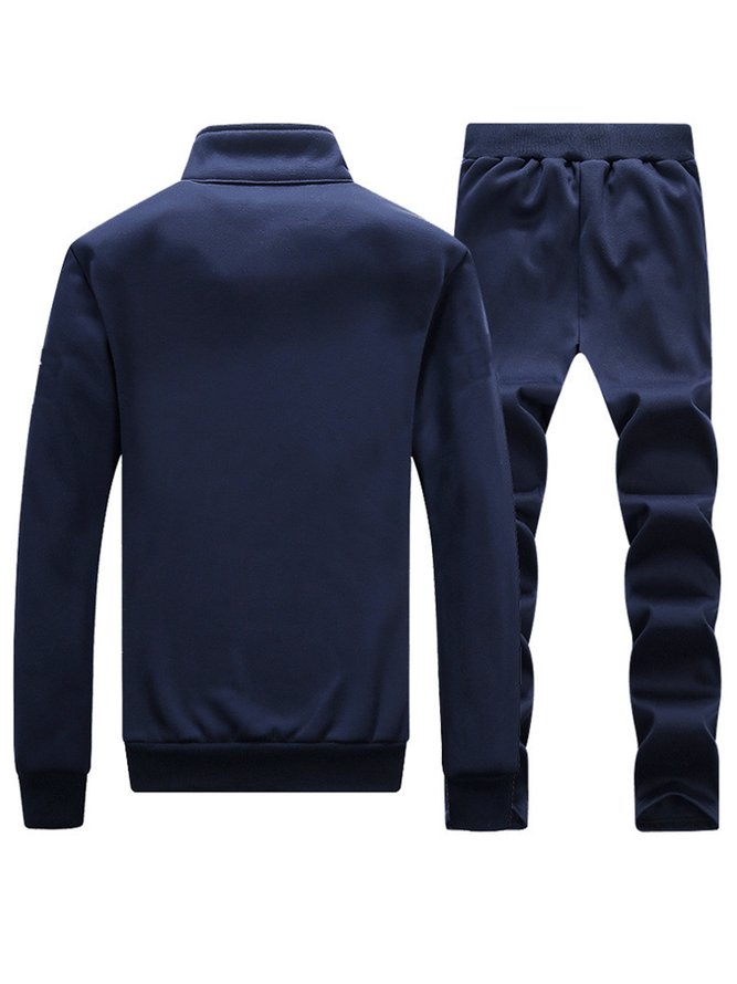 Men's Knitted Stand Collar Long Sleeve Sports Suit