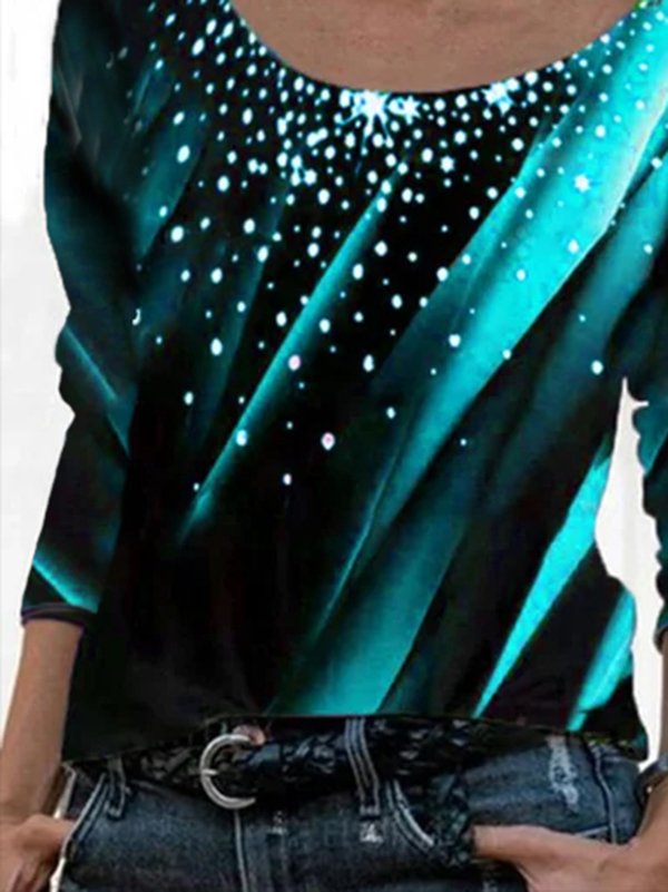 Long Sleeve Printed Crew Neck Casual Shirts & Tops