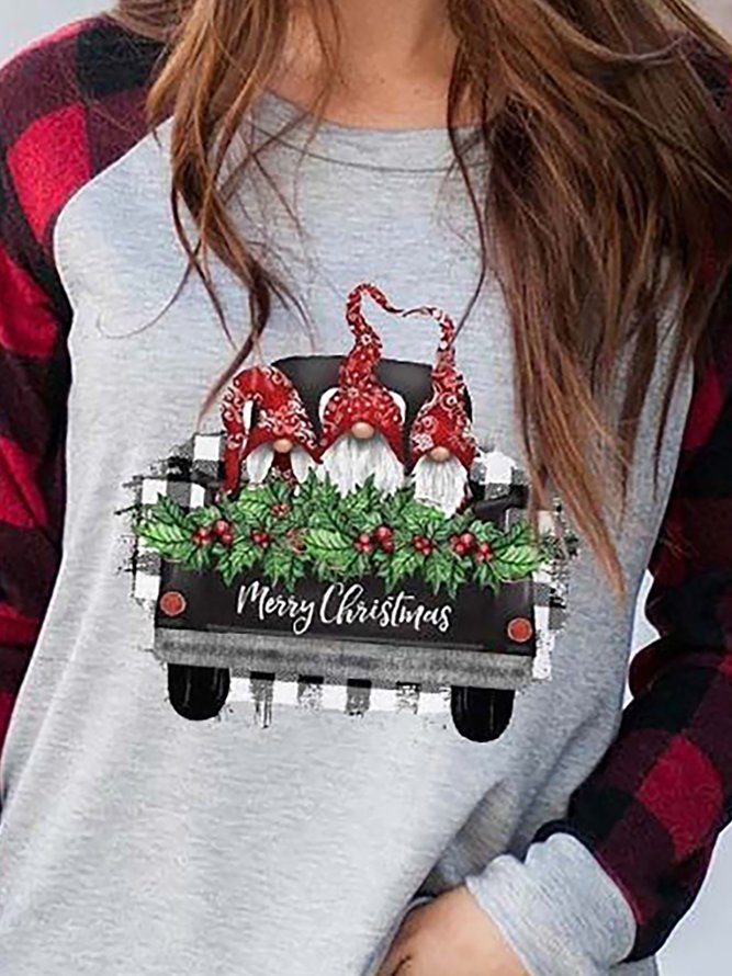 Crew Neck Casual Christmas Pattern Printed Long Sleeves Tops