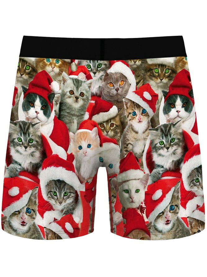 Men's Christmas Animal Cat Breathable Panties