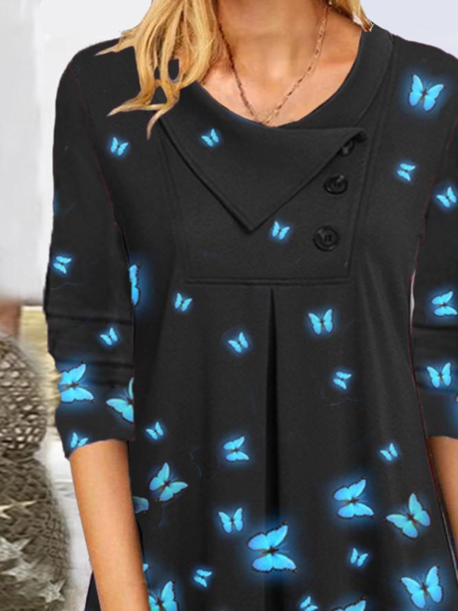Cotton Lapel Butterfly Shirts & Tops