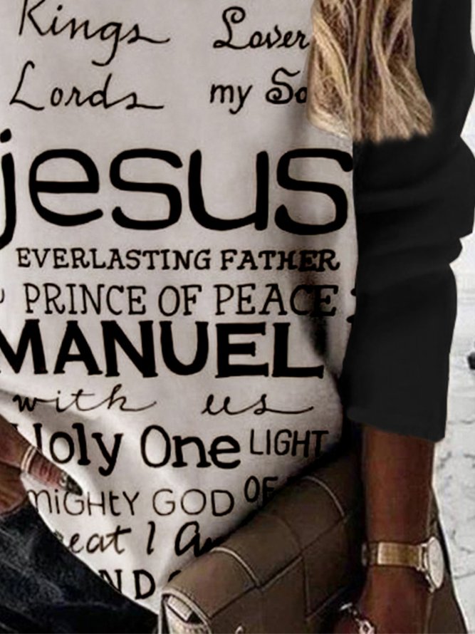 Jesus Letters Printed Long Sleeve Plus Size Casual Sweatshirts