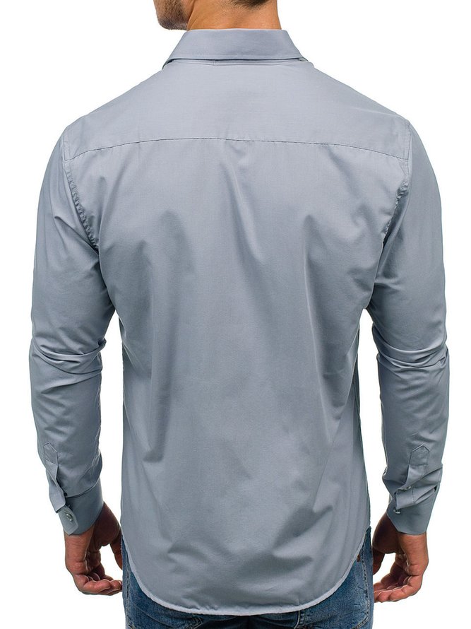 Men's Plain Lapel Long Sleeve Shirt