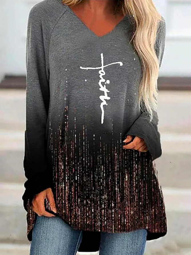 Plus size Casual Printed Long Sleeve Shirts & Tops
