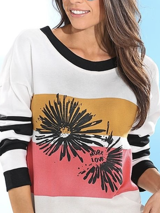 Casual Crew Neck Striped Shirts & Tops