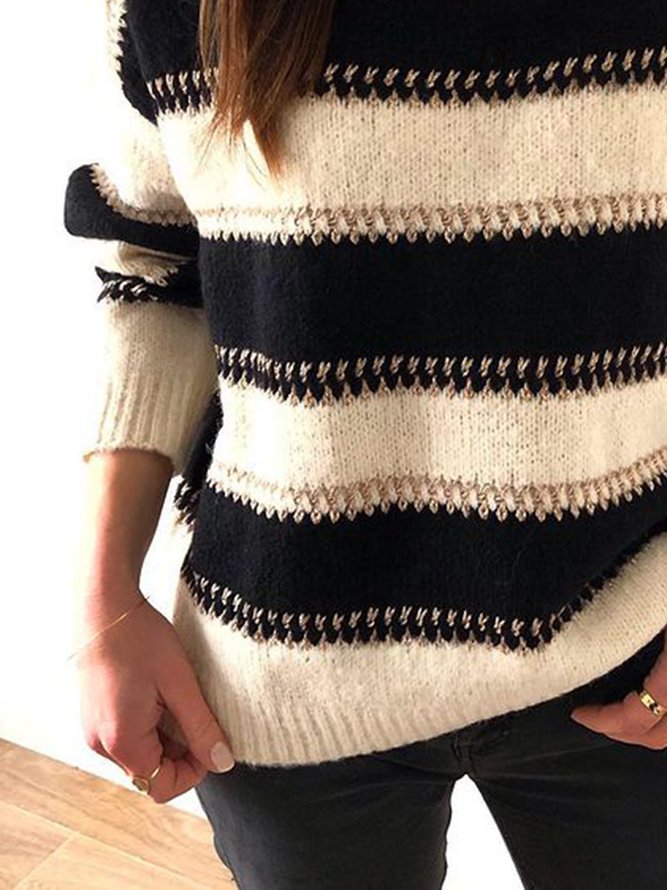 Striped Crew Neck Casual Long Sleeves Sweaters