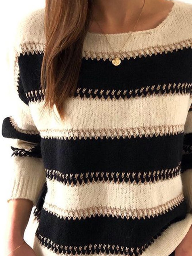 Striped Crew Neck Casual Long Sleeves Sweaters