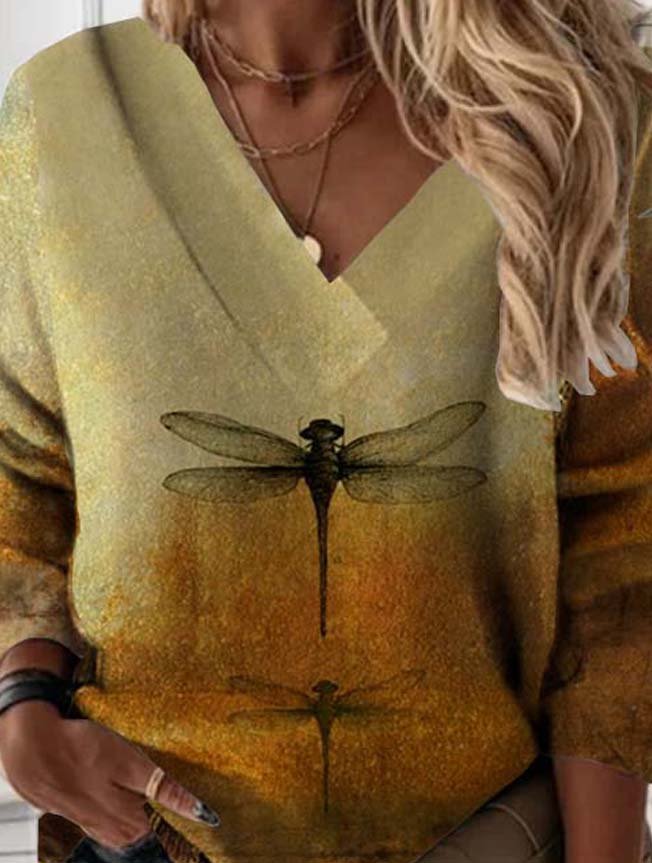 Casual Dragonfly Loosen Shirts & Tops