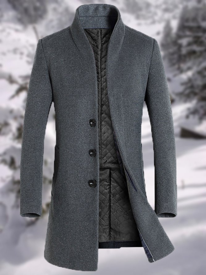 Men's Single-breasted Mid-length Woolen Coat