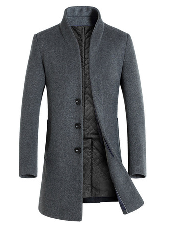 Men's Single-breasted Mid-length Woolen Coat
