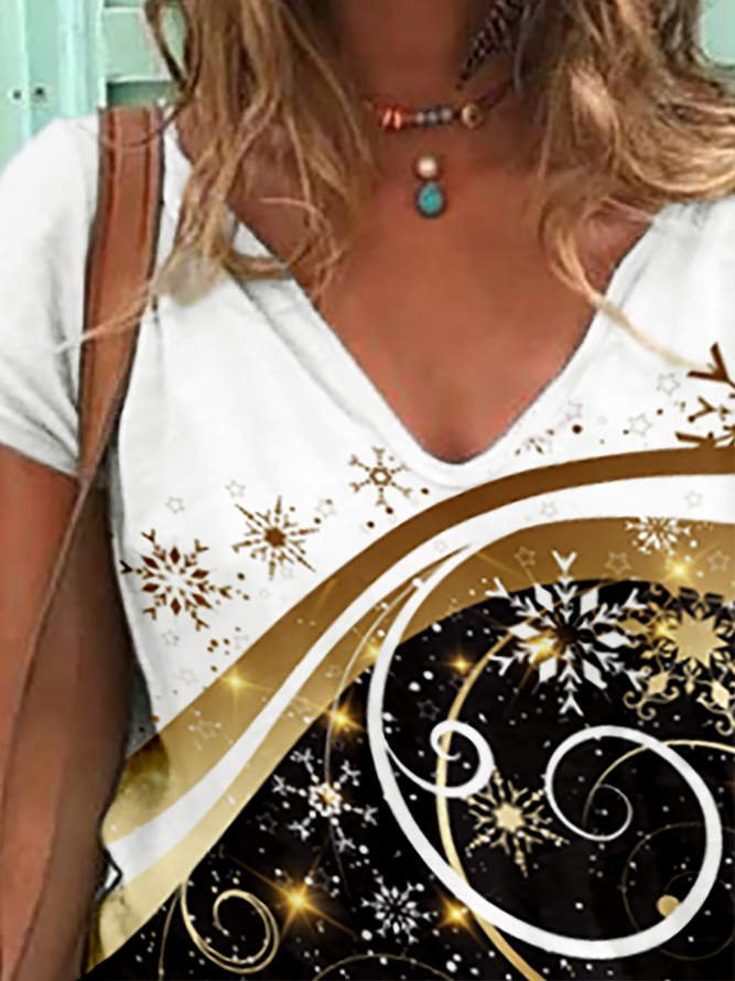Plus size Holiday Printed Short Sleeve Casual T-shirt