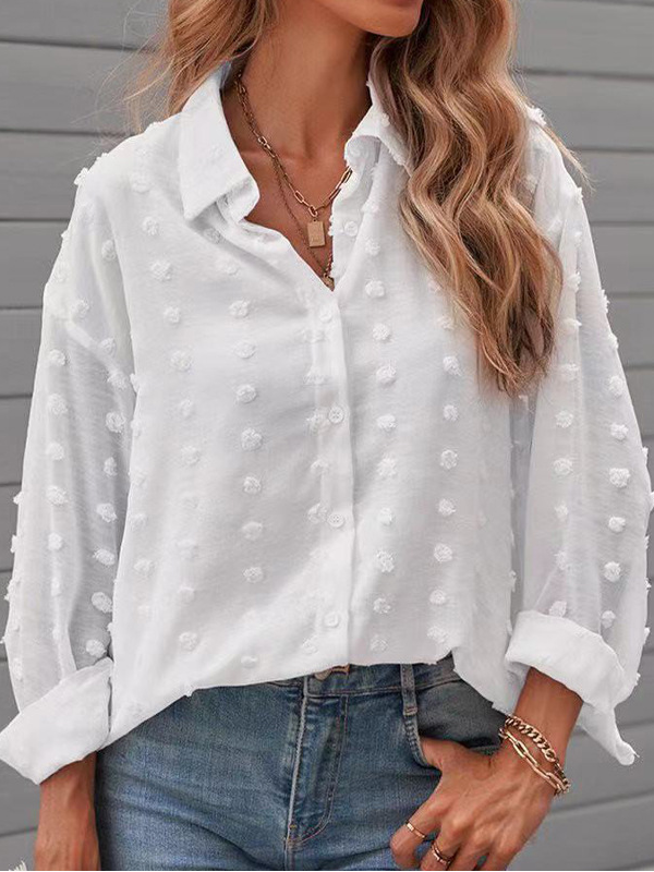 Shirt Collar Polka Dots Long Sleeve Shirts & Tops