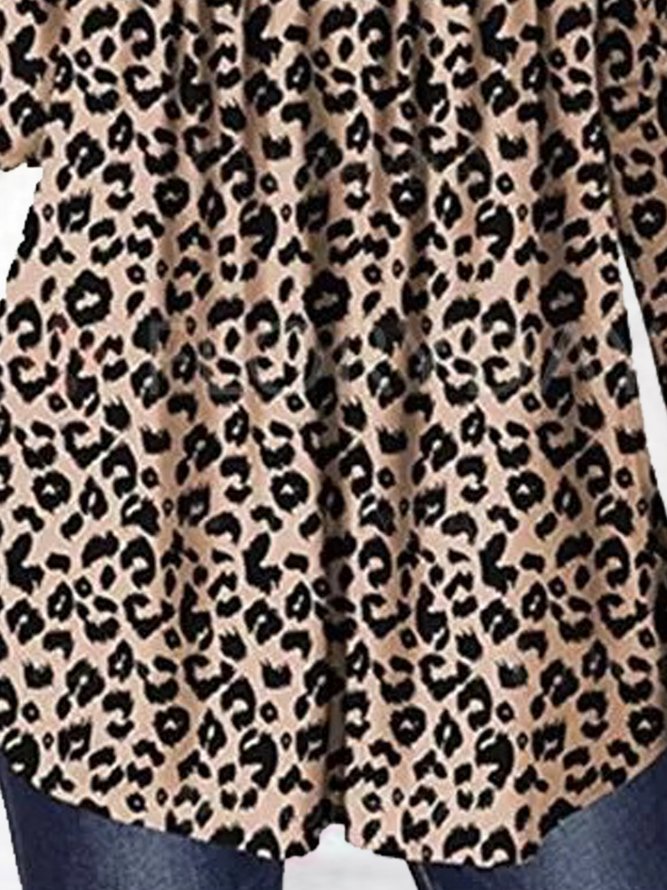Leopard Casual Cotton Blends Shirts & Tops