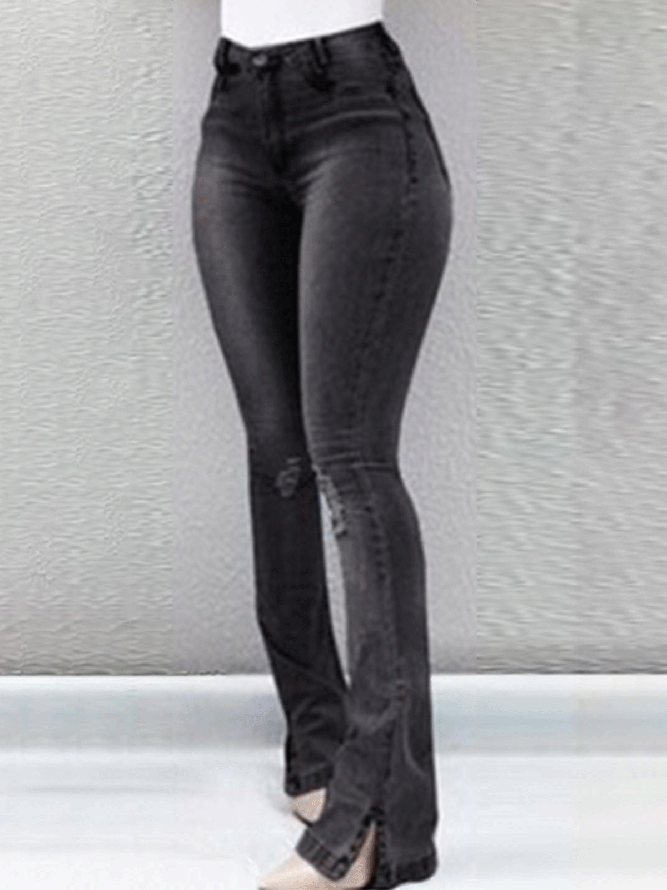 European and American women's sexy slim slimming ripped flared jeans