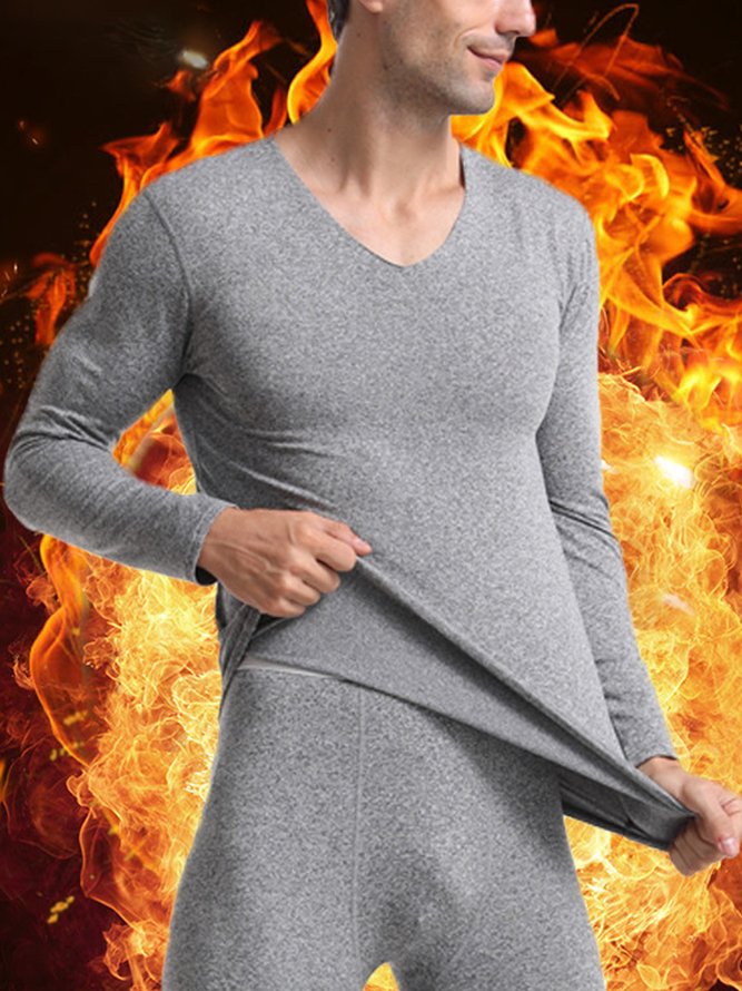 Men's Plus Fleece Warm V-neck Long-Sleeved Basic Base Suit