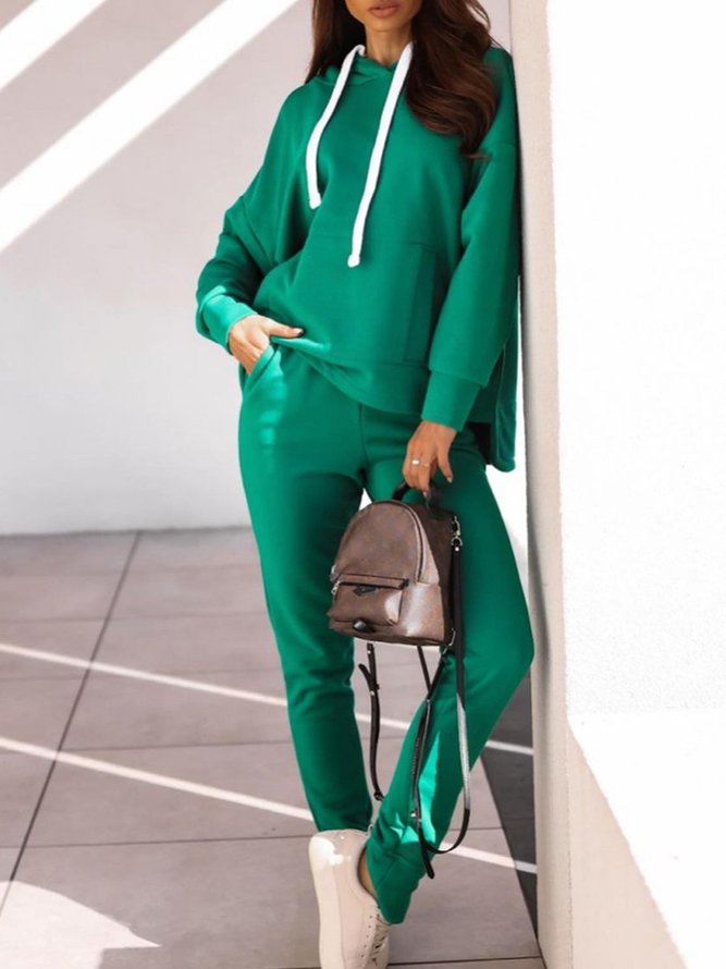 Hooded Green Casual Sport Suits noracora
