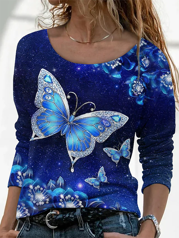 Crew Neck Butterfly Shirts & ...