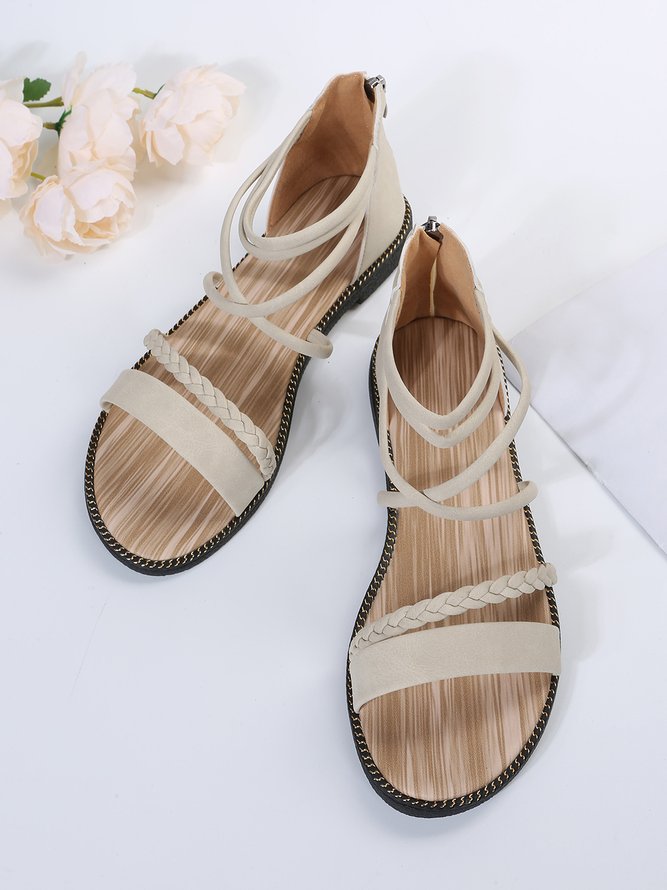 Boho Woven Striped Zipper Sandals