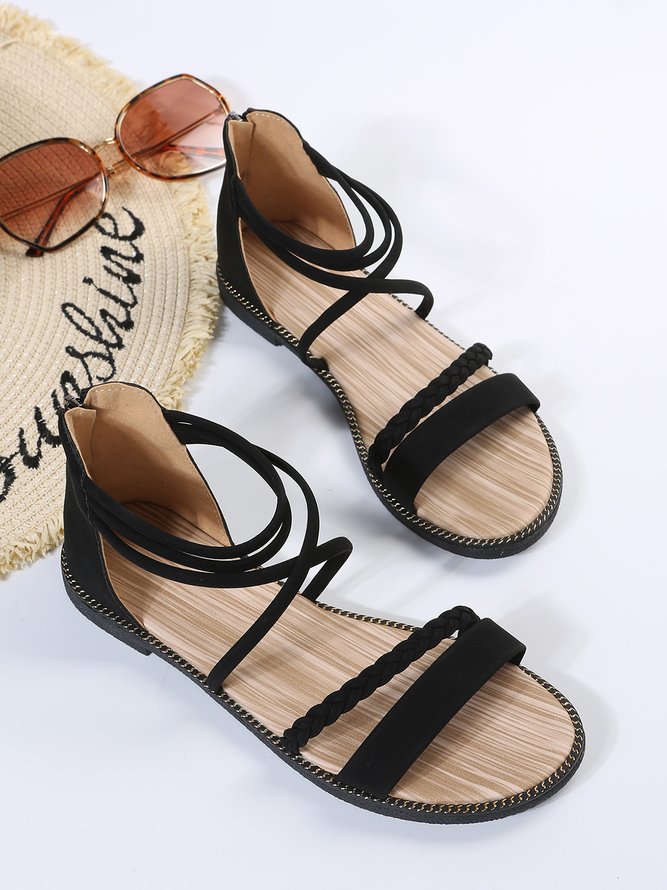 Boho Woven Striped Zipper Sandals