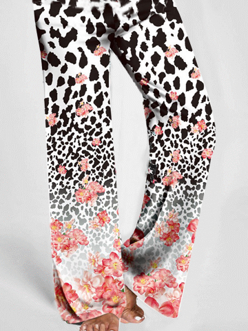 Boho Floral  Cotton Blends Loosen Leopard  Pants