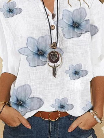 Women's Floral Half Sleeve V Neck Casual Blouses