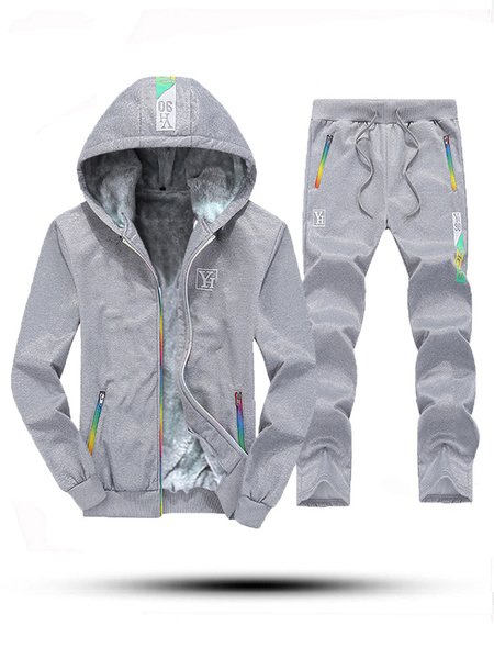 Hooded Long Sleeve Cotton Blends Two Piece Sets