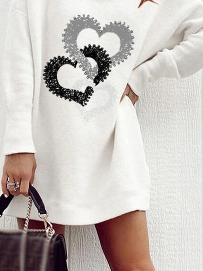 Hearts Printed Casual Round Neck Long Sleeve Dresses