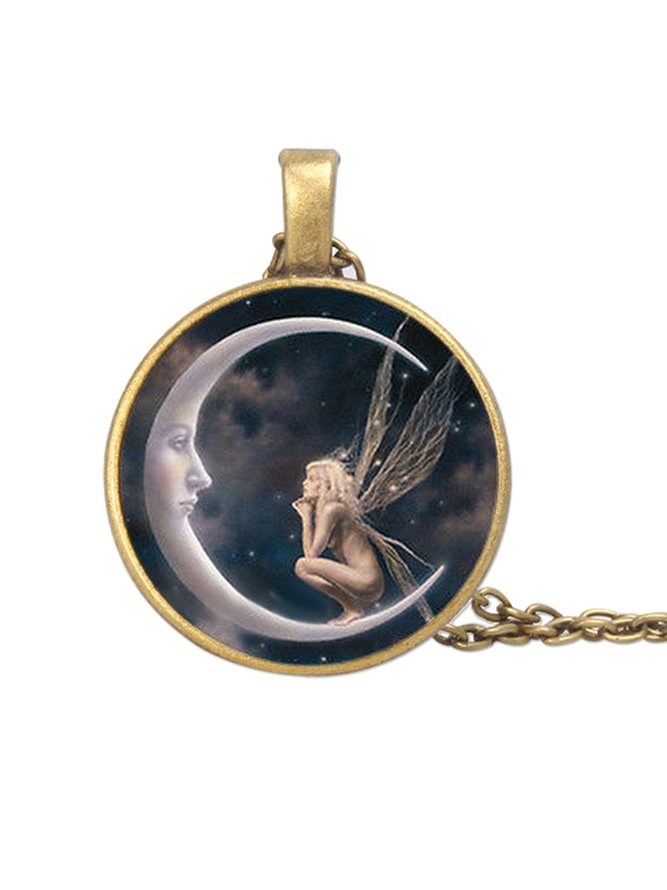 Time Gem Moon Angel Necklace