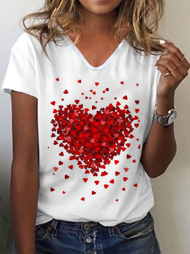 Love V Neck Casual Loosen Shirts & Tops