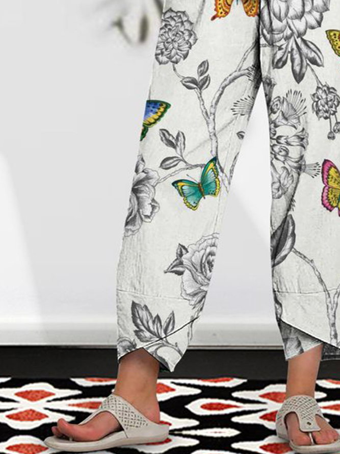 Floral Butterfly Romantic Pockets Loosen Pants