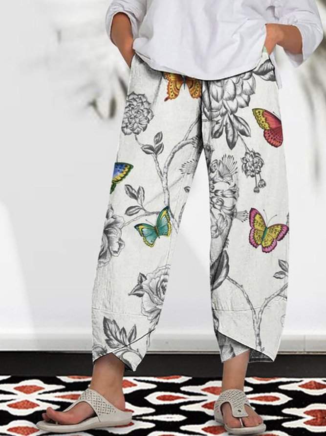 Floral Butterfly Romantic Pockets Loosen Pants
