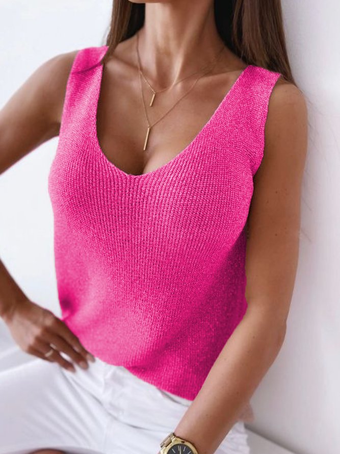 Sexy Solid V neck Wool/Knitting Sleeveless Tanks & Camis