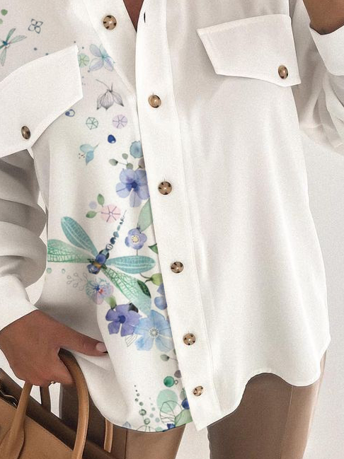 Floral Stand Collar Loosen Long Sleeve Blouse