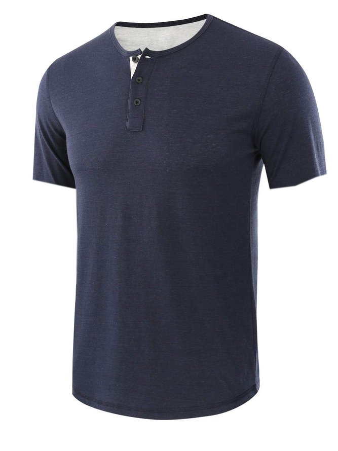 Men's Vintage Casual Henley Collar Short Sleeve T-Shirt