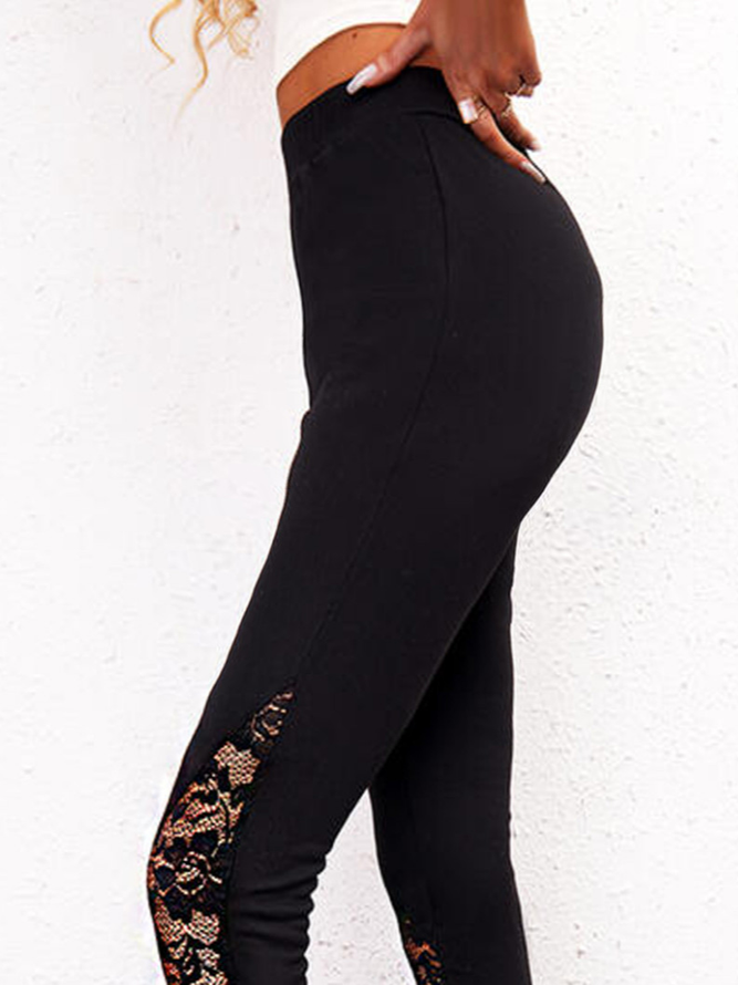 Casual Solid Lace Skinny Cotton Blends Pants